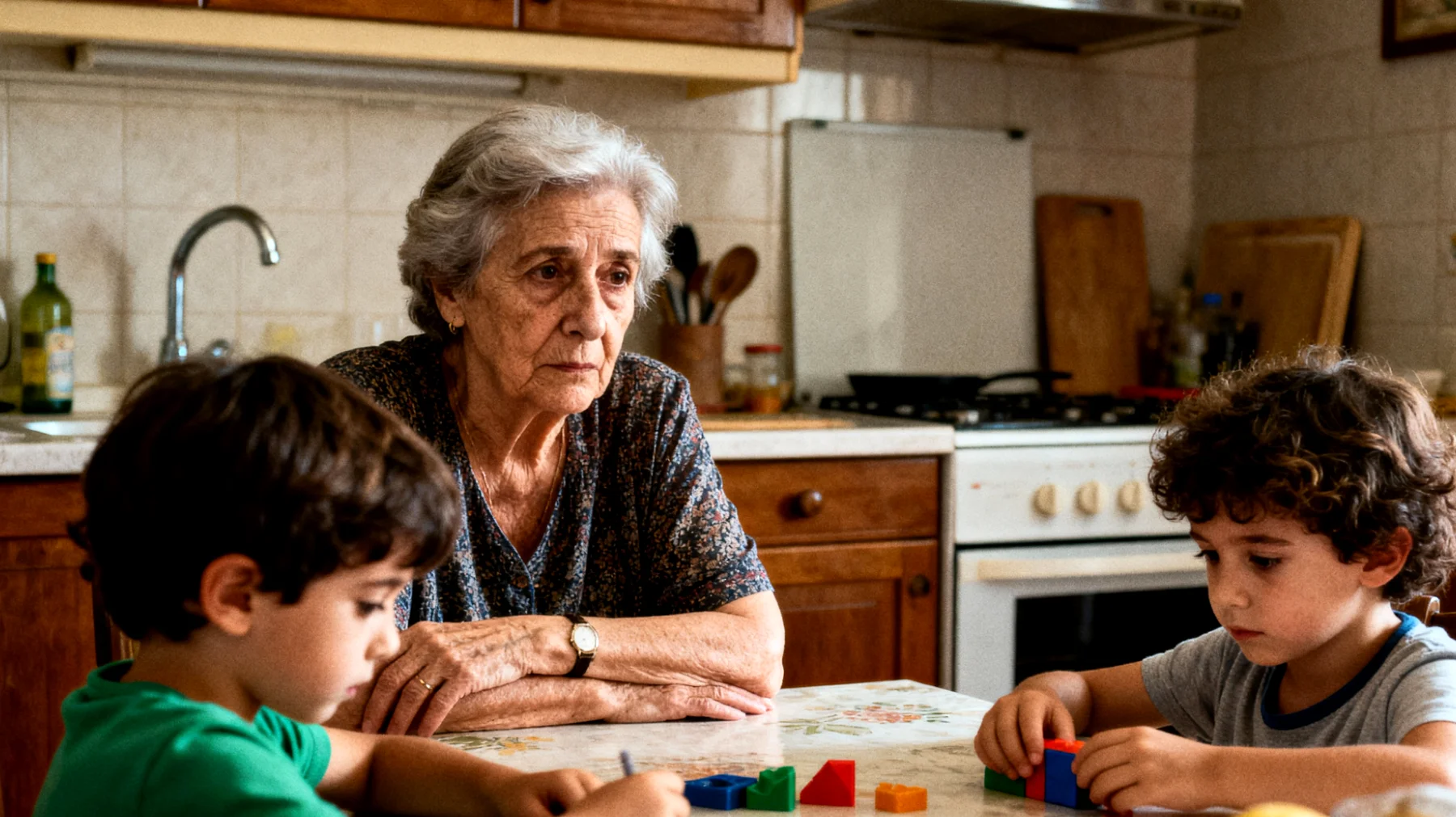 La nonna fatica a creare un dialogo affettivo profondo con i nipoti bambini, limitandosi spesso ad attività pratiche (cucinare, giocare) senza riuscire a esprimere e condividere emozioni, sentimenti e affetto in modo verbale ed emotivo"