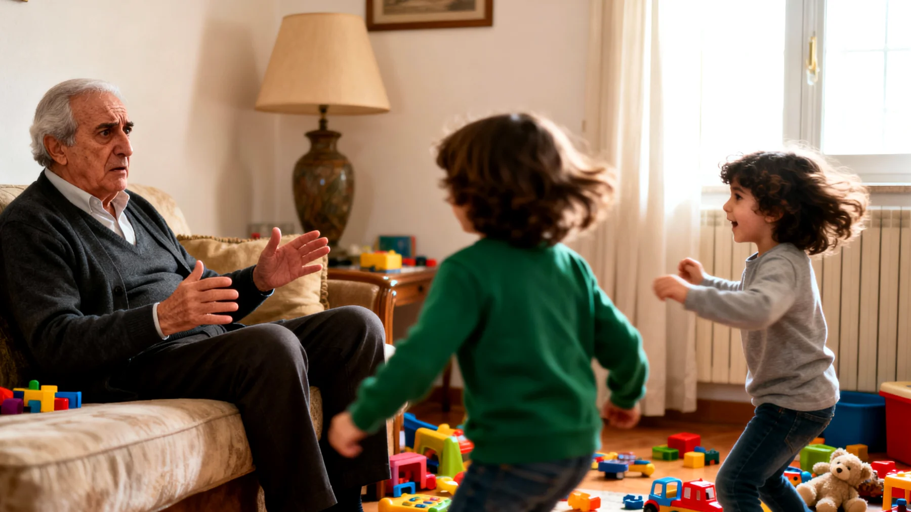 Il nonno fatica a stabilire regole e limiti con i nipoti bambini, cedendo frequentemente alle loro richieste e capricci per paura di essere visto come severo o di perdere il loro affetto, creando confusione educativa e possibili conflitti con i genitori"