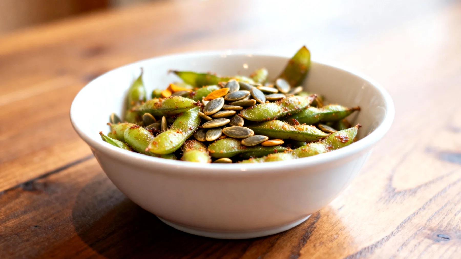 Edamame tostati con semi di zucca"