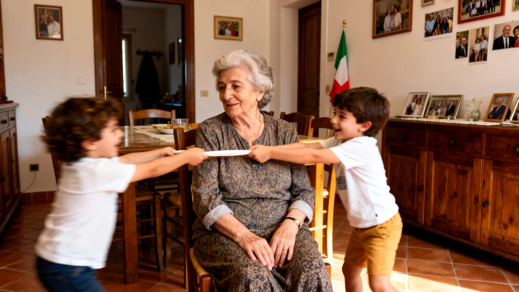 La nonna fatica a gestire la gelosia tra i nipoti bambini quando passano del tempo insieme, con litigi frequenti per l'attenzione ricevuta e difficoltà nel trovare un equilibrio che faccia sentire ciascuno amato e considerato allo stesso modo."